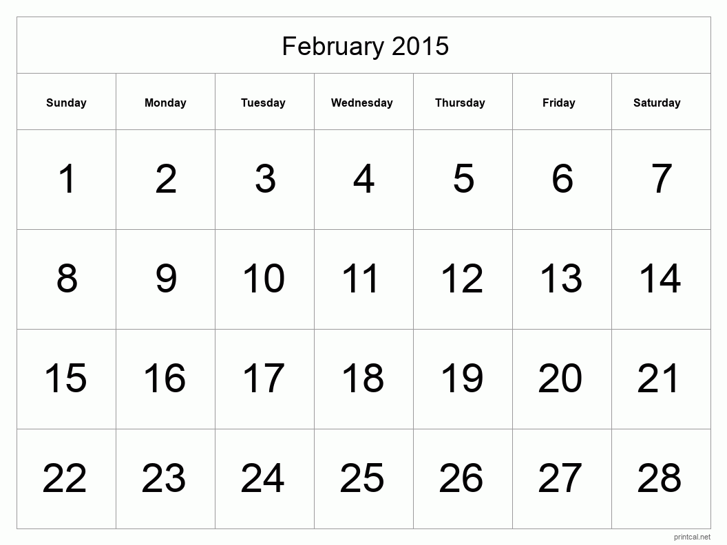 February 2015 Printable Calendar - Big Dates