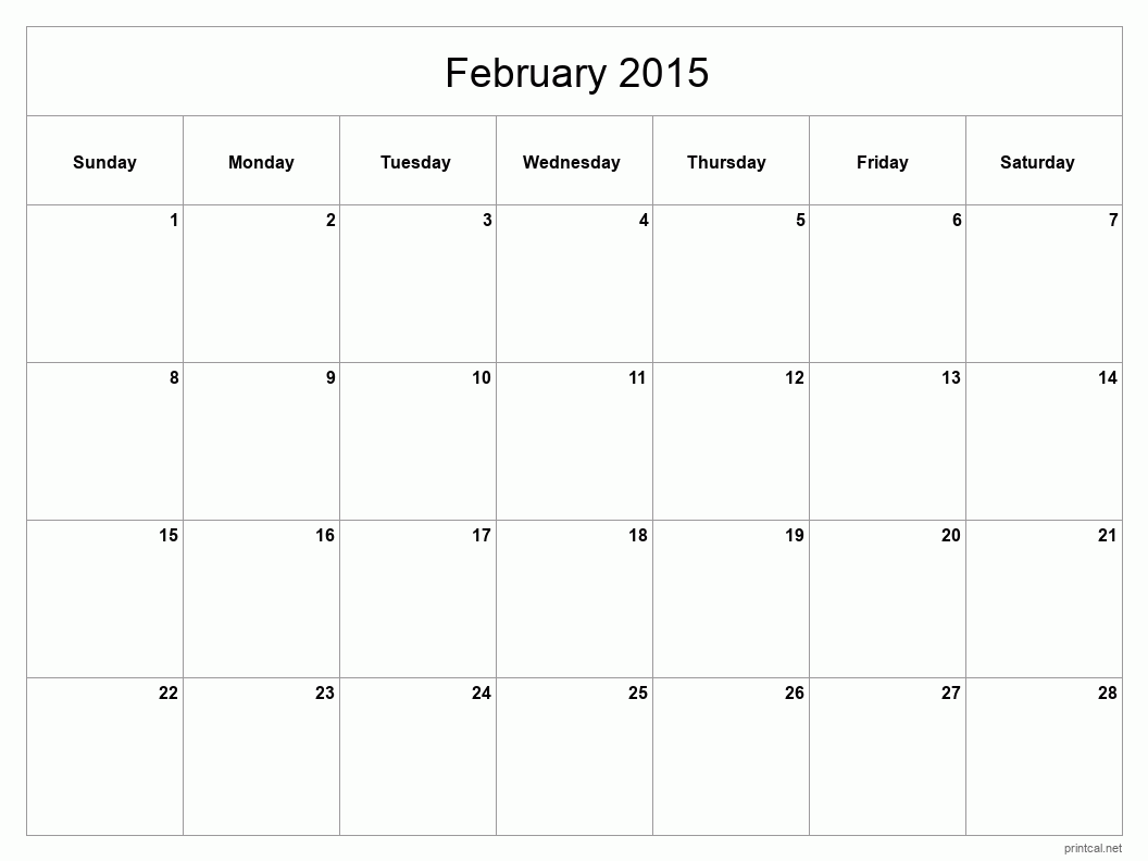 February 2015 Printable Calendar - Classic Blank Sheet