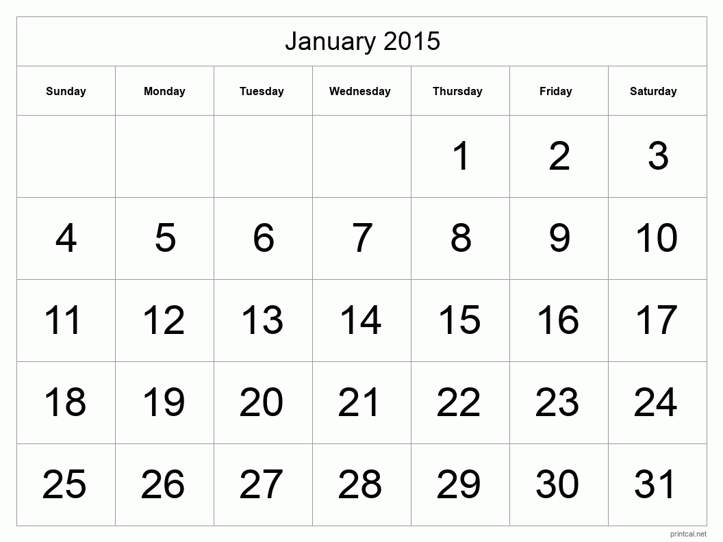 January 2015 Printable Calendar - Big Dates