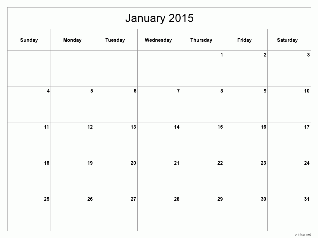 January 2015 Printable Calendar - Classic Blank Sheet