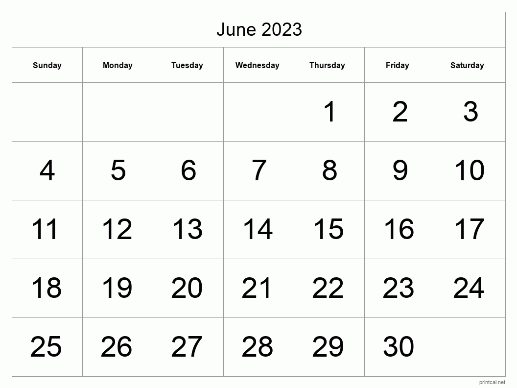 June 2023 Printable Calendar - Big Dates
