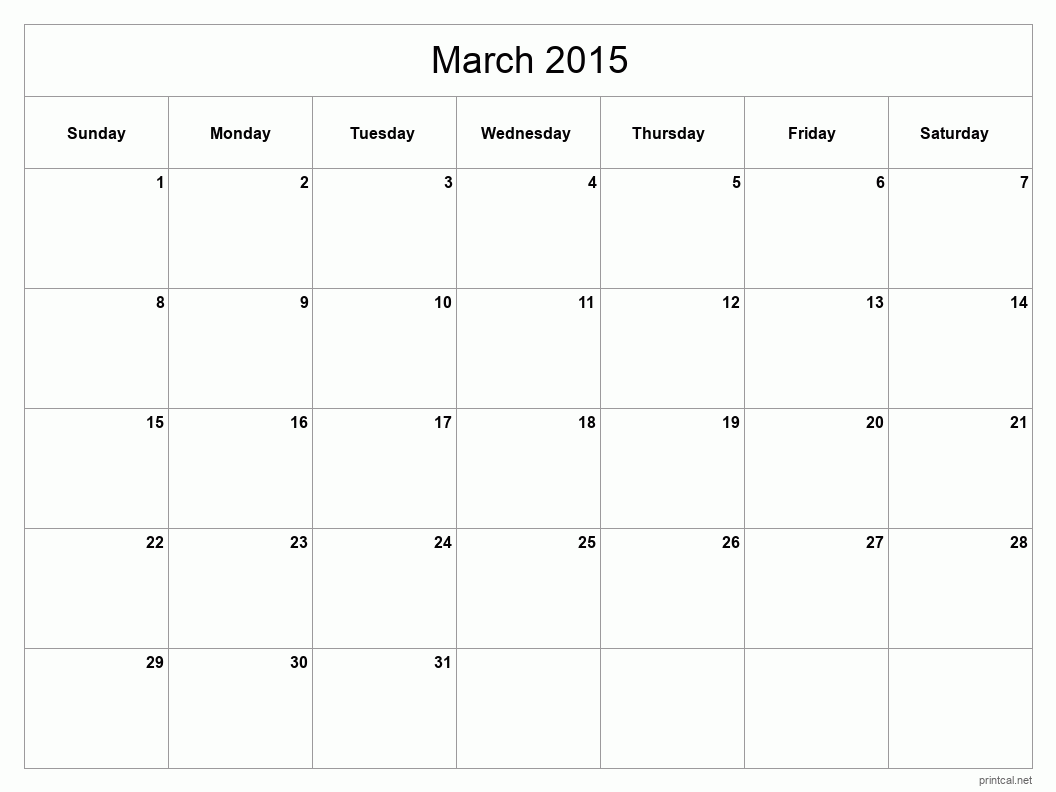 March 2015 Printable Calendar - Classic Blank Sheet