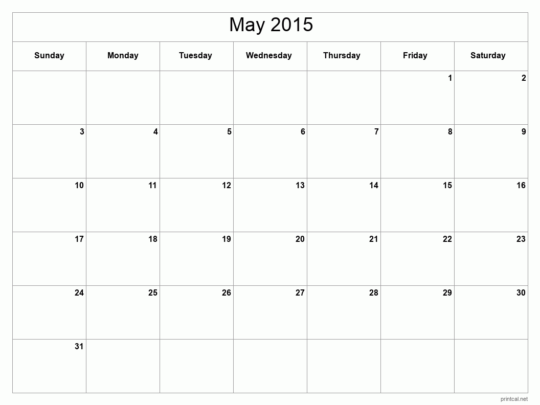 May 2015 Printable Calendar - Classic Blank Sheet