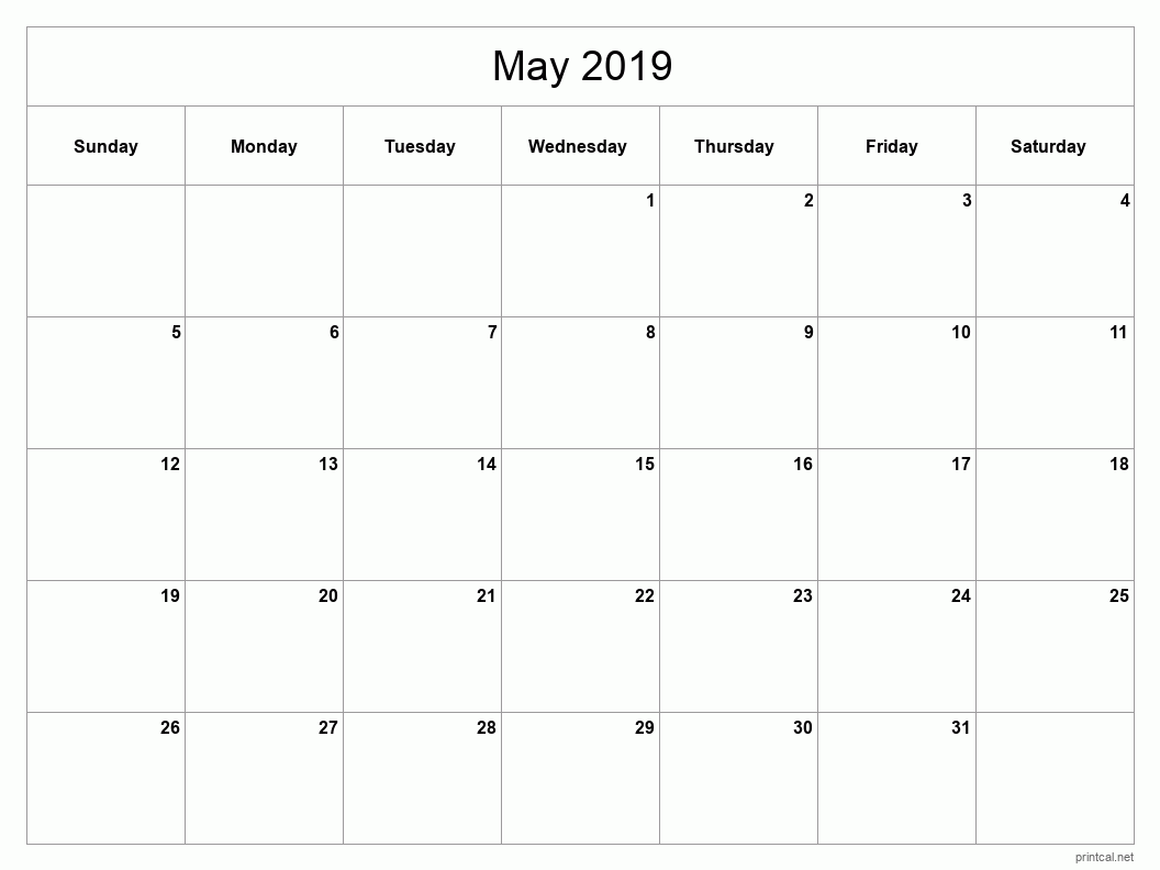 May 2019 Printable Calendar - Classic Blank Sheet