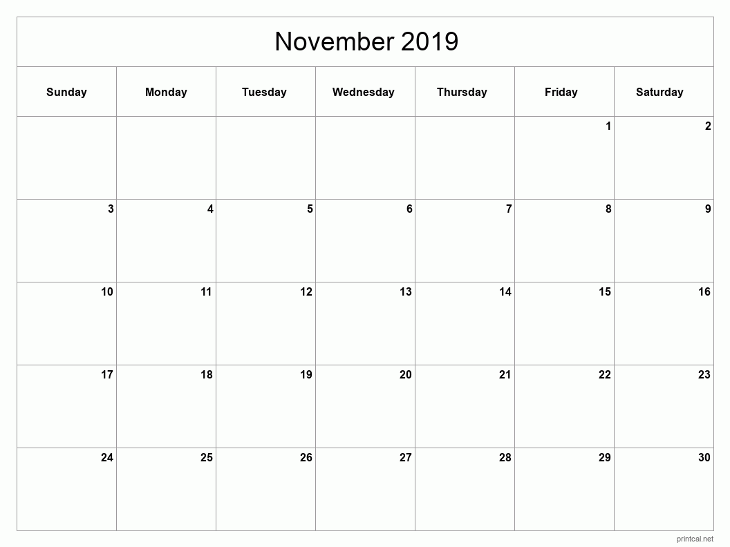 November 2019 Printable Calendar - Classic Blank Sheet