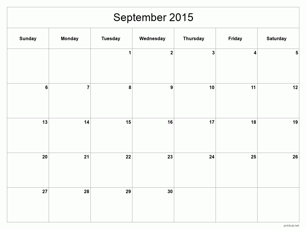 Printable September 2015 Calendar Template 2 Full Page