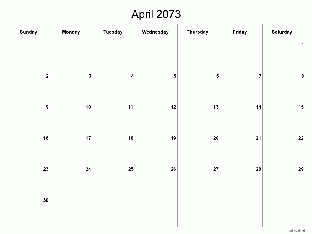 April 2073 Printable Calendar - Classic Blank Sheet