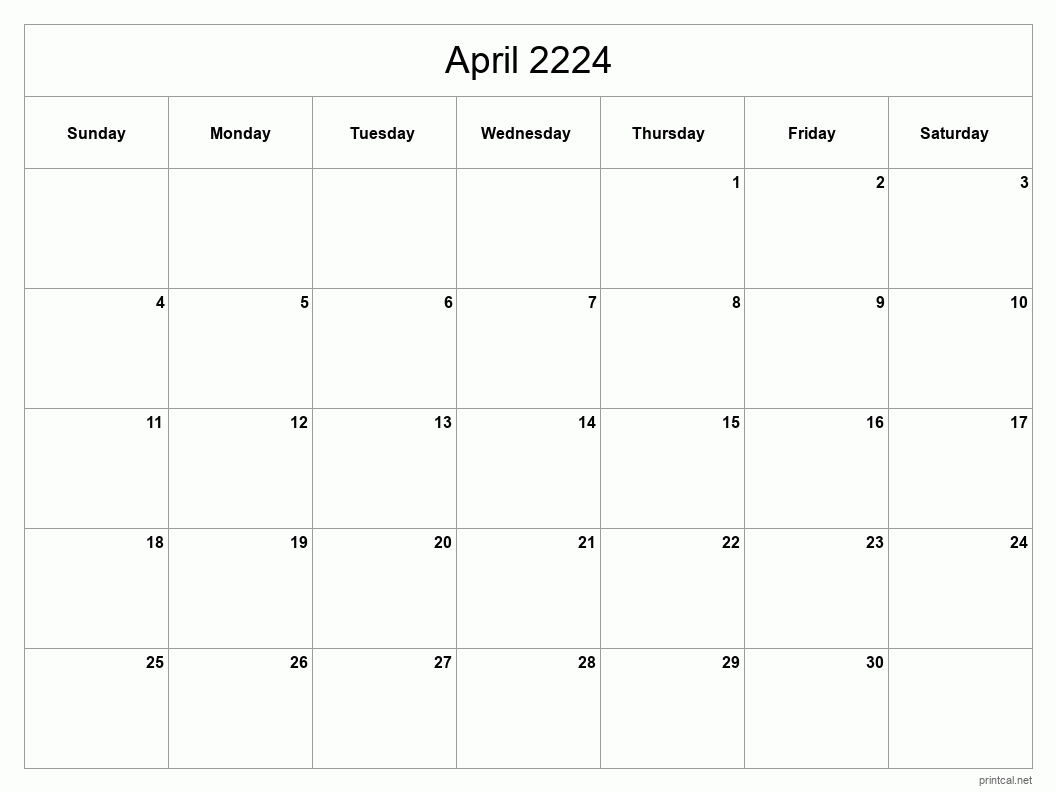 April 2224 Printable Calendar - Classic Blank Sheet