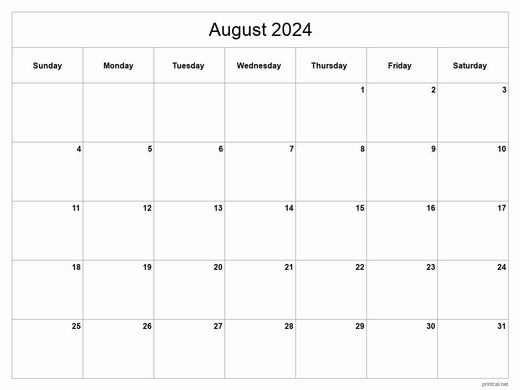June 2024 Printable Monthly Calendar August 2024 Calendar Of The Month Free Printable August