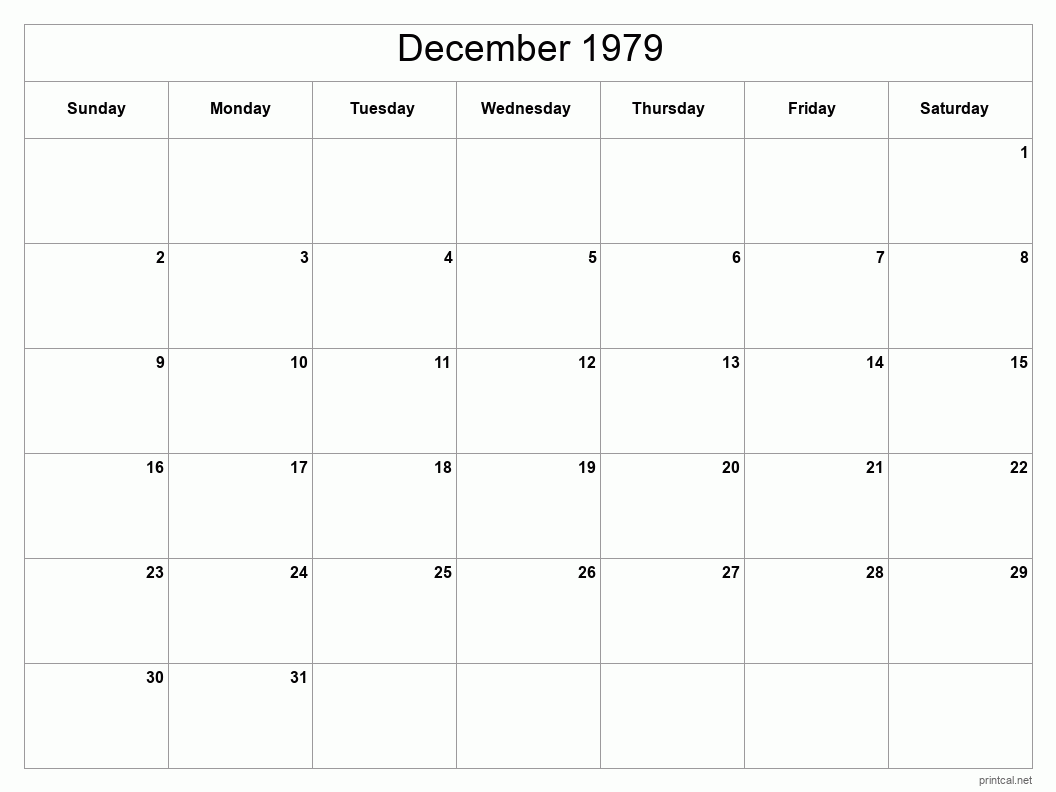 December 1979 Printable Calendar - Classic Blank Sheet