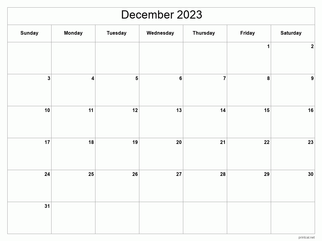 December 2023 Calendar Free Printable Calendar December 2023 Calendar Free Printable Calendar