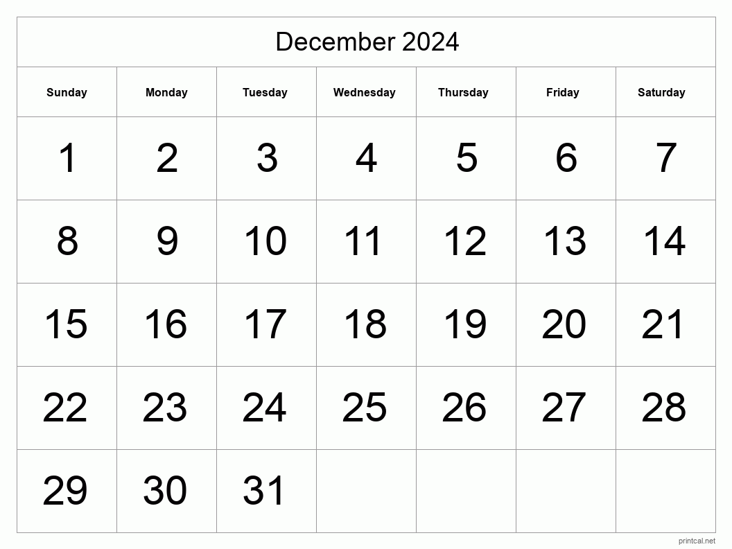 December 2024 Printable Calendar - Big Dates