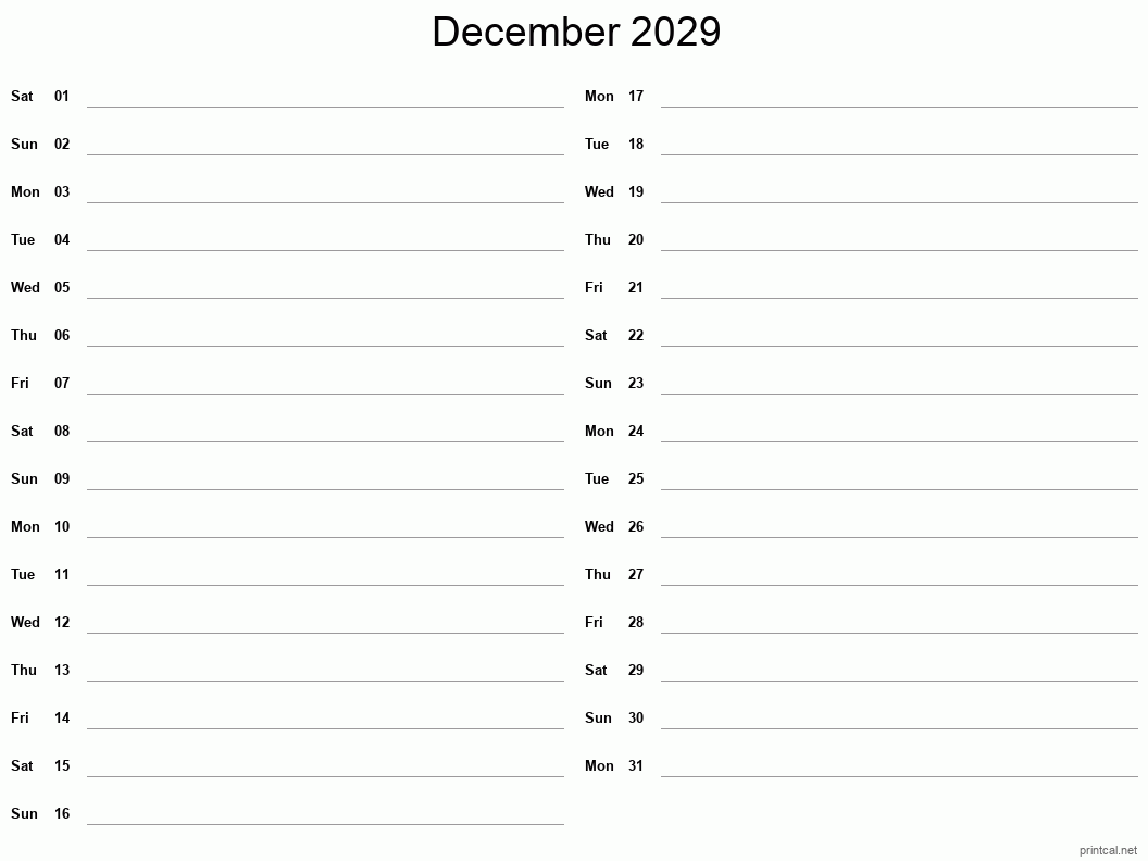 Printable December 2029 Calendar | Free Printable Calendars