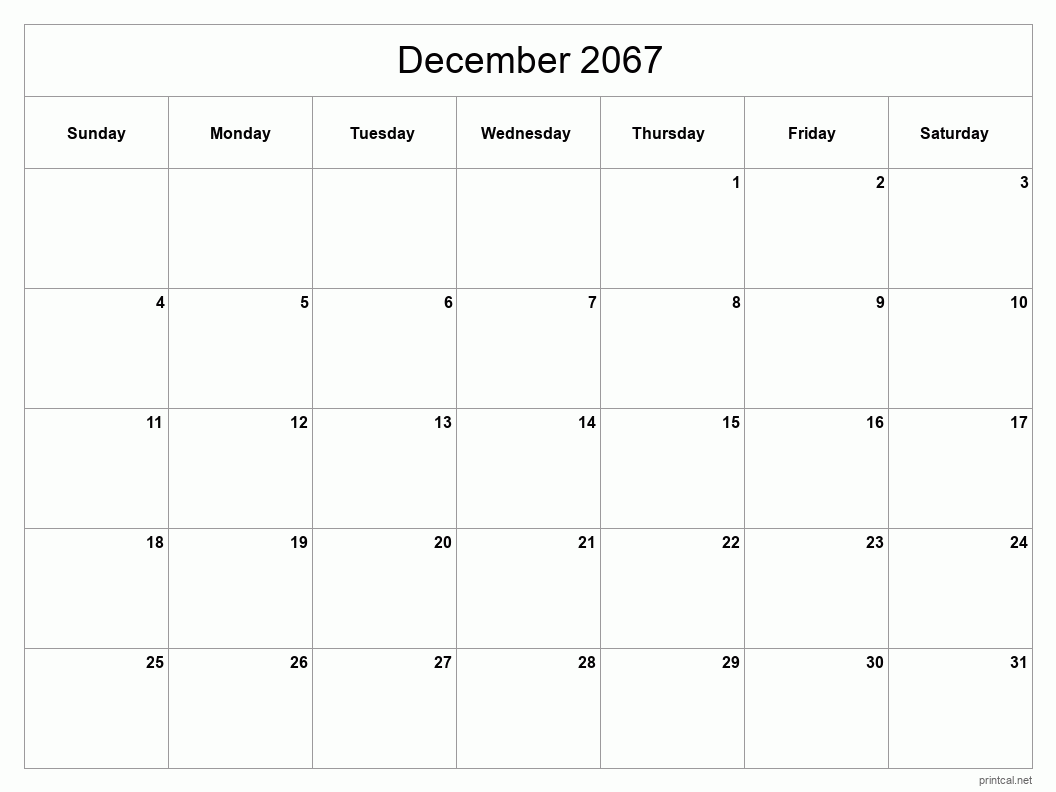 December 2067 Printable Calendar - Classic Blank Sheet