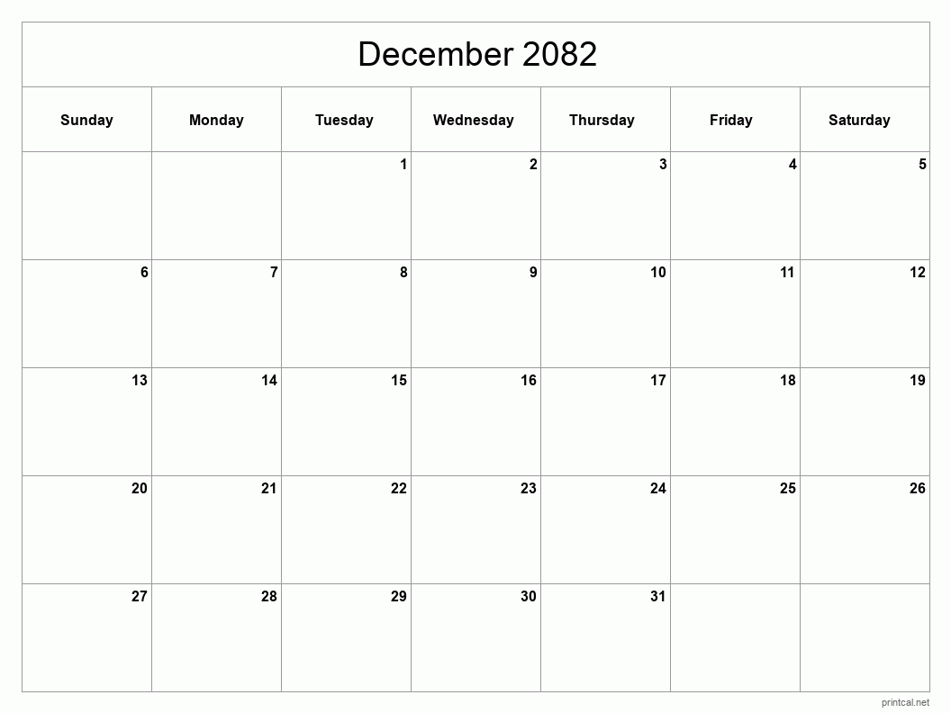 December 2082 Printable Calendar - Classic Blank Sheet