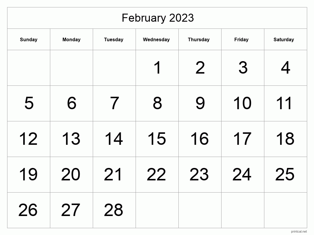 February 2023 Calendar Printable February 2023 Calendar Free 