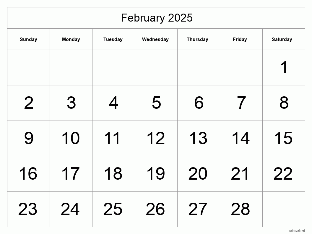 February 2025 Printable Calendar - Big Dates