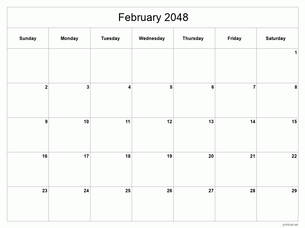 February 2048 Printable Calendar - Classic Blank Sheet