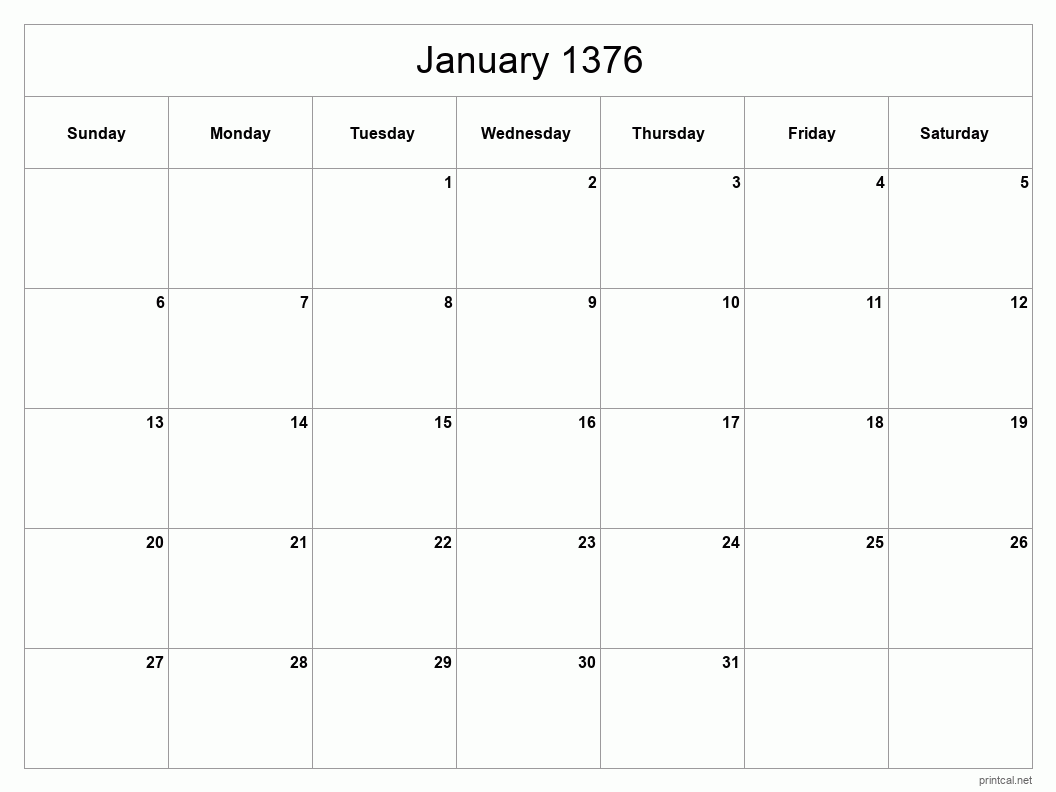 January 1376 Printable Calendar - Classic Blank Sheet