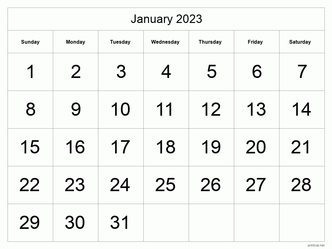 January 2023 Printable Calendar - Big Dates