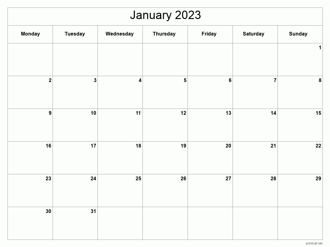 January 2023 Printable Calendar - Classic Blank Sheet