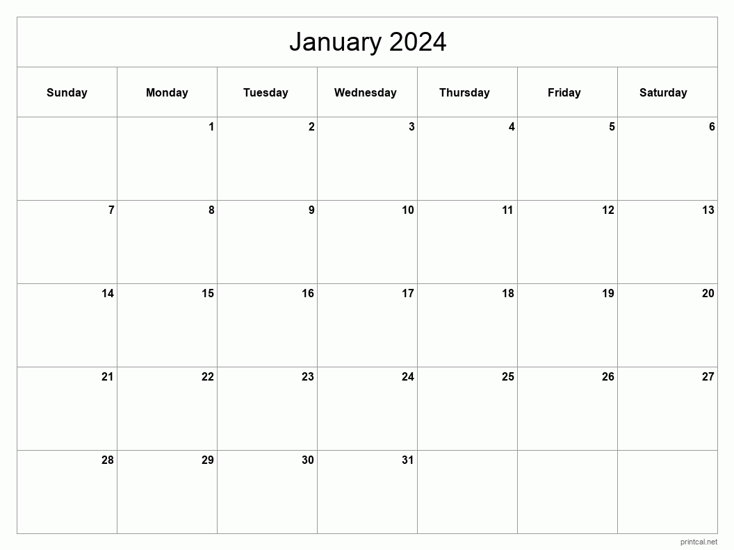 January 2024 Printable Calendar - Classic Blank Sheet