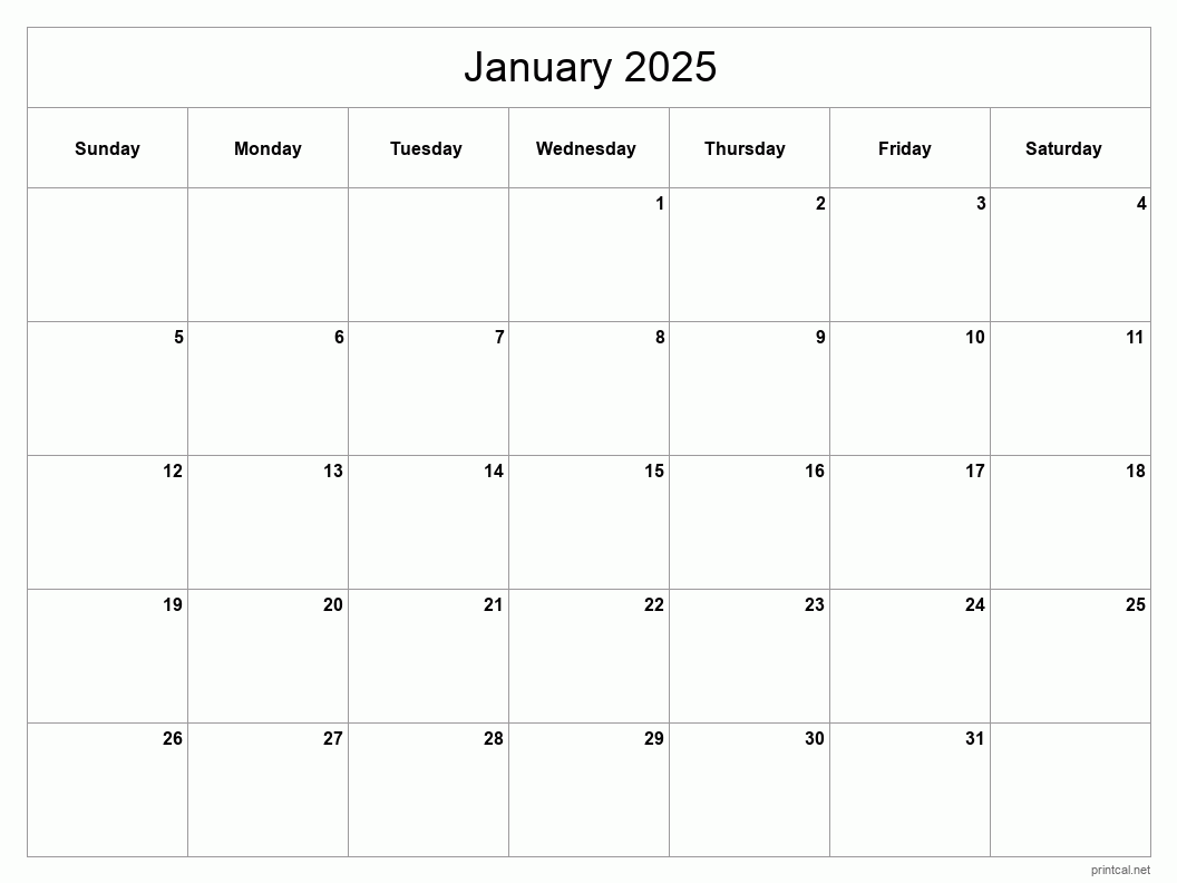 January 2025 Printable Calendar - Classic Blank Sheet