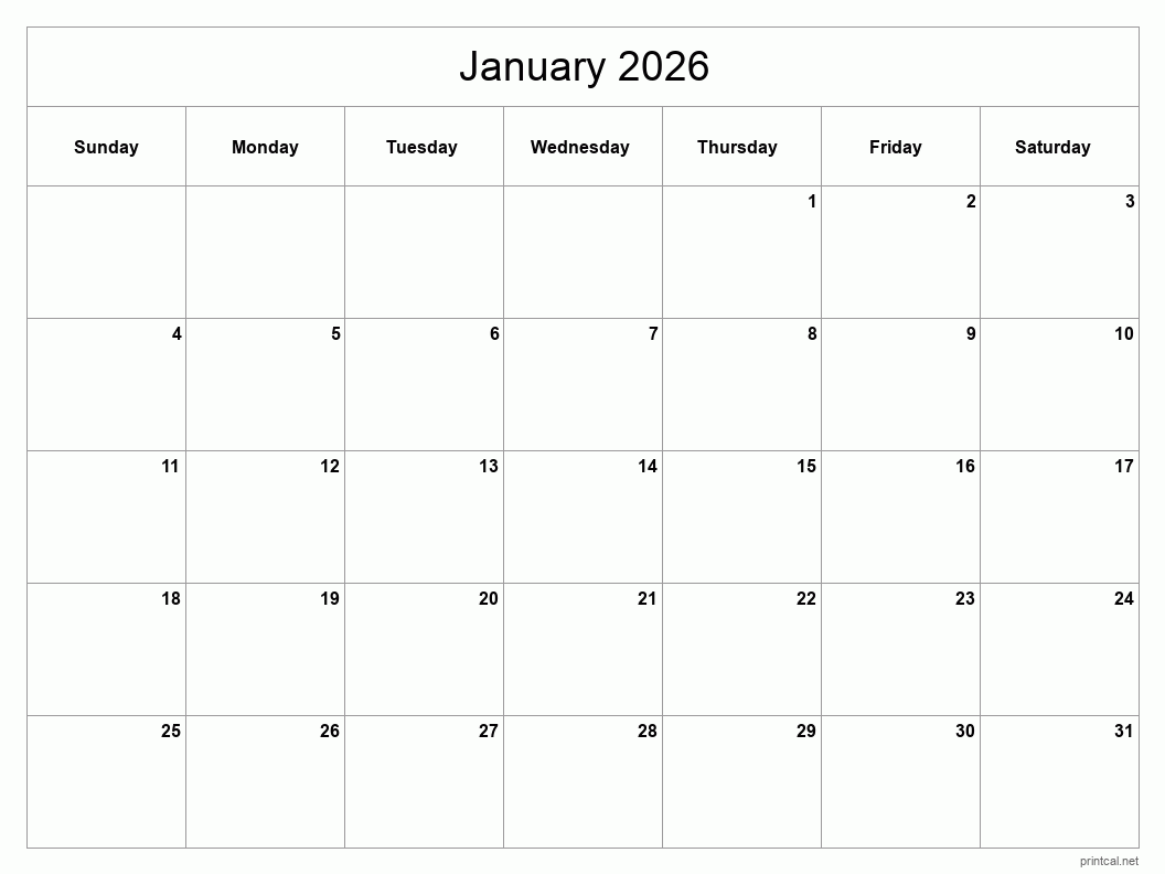 Printable January 2026 Calendar Free Printable Calendars
