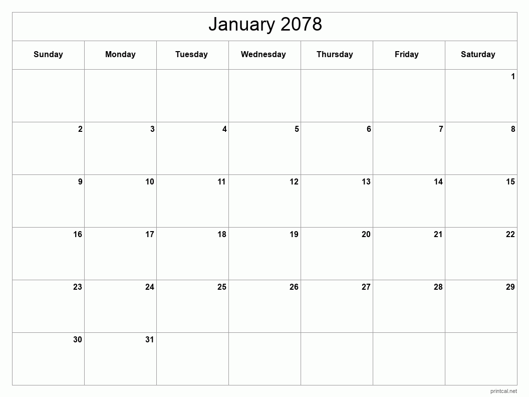 January 2078 Printable Calendar - Classic Blank Sheet