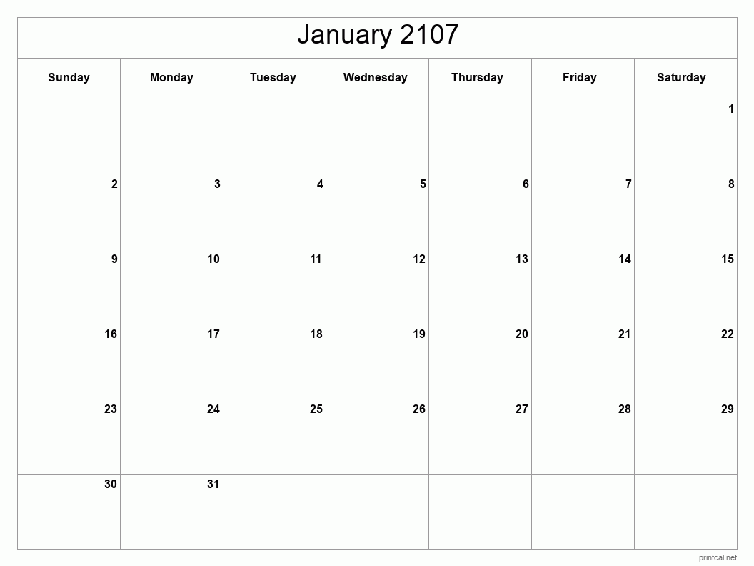 January 2107 Printable Calendar - Classic Blank Sheet