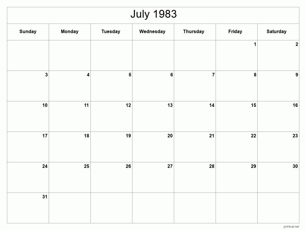 July 1983 Printable Calendar - Classic Blank Sheet