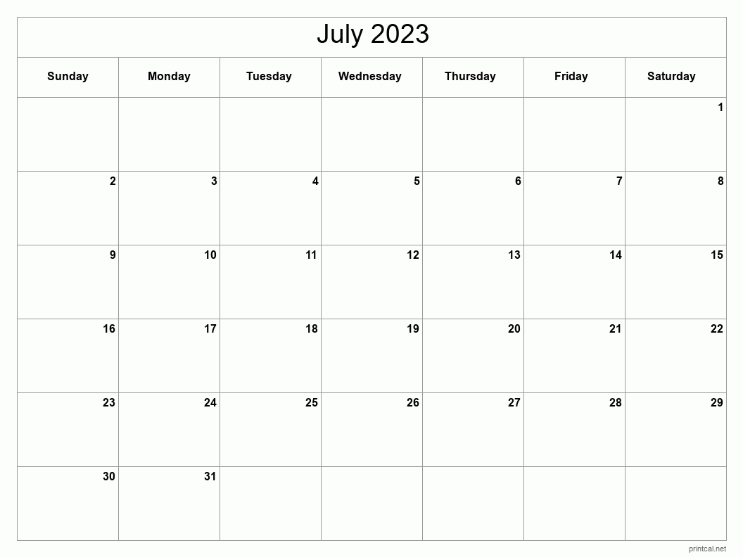July 2023 Printable Calendar - Classic Blank Sheet