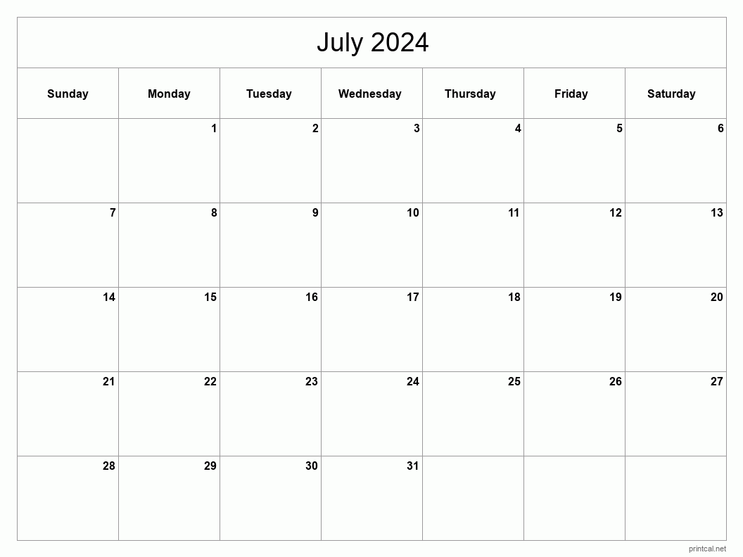 Printable July 2024 Calendar Classic Blank Sheet