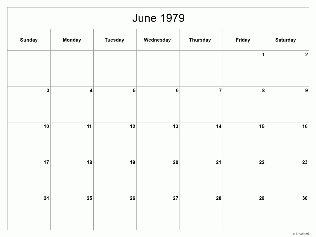 June 1979 Printable Calendar - Classic Blank Sheet