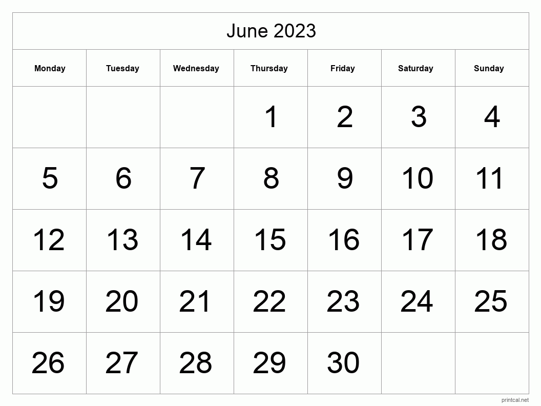 June 2023 Printable Calendar - Big Dates