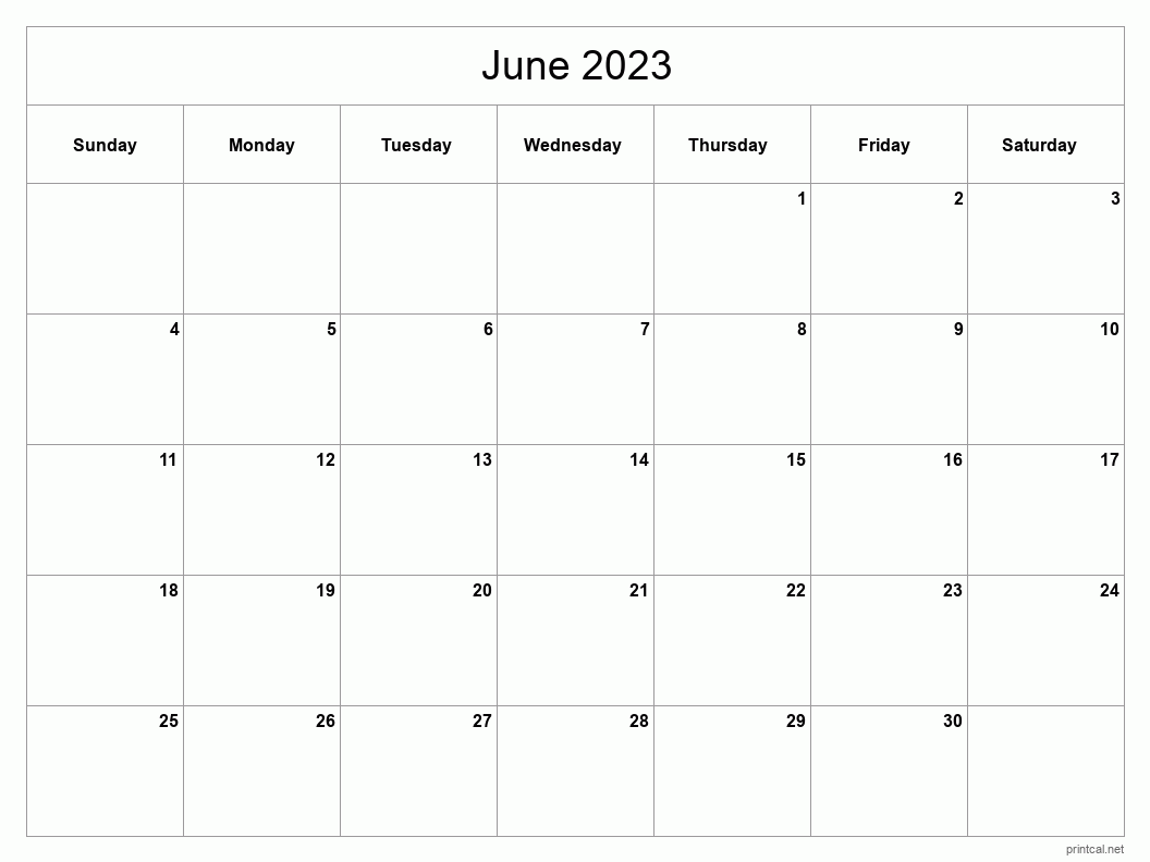 June 2023 Printable Calendar - Classic Blank Sheet