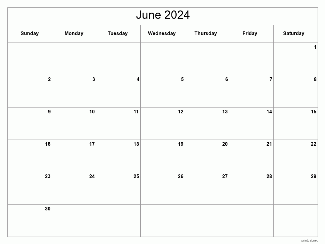 June 2024 Printable Calendar - Classic Blank Sheet