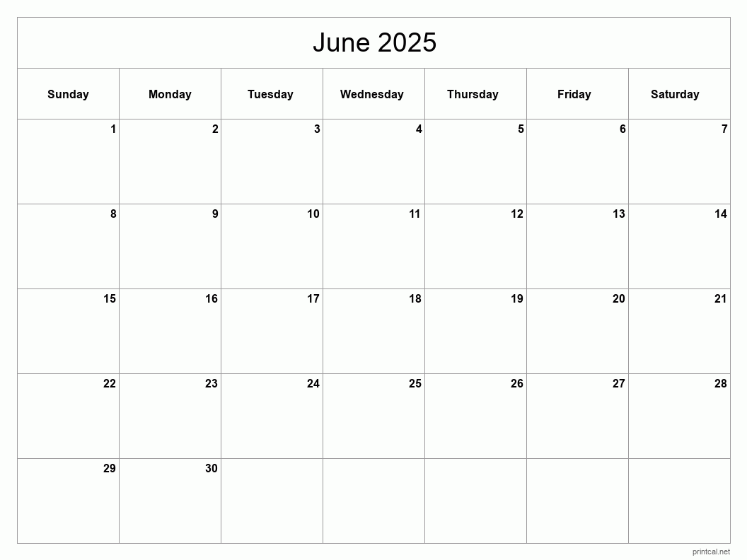 June 2025 Printable Calendar - Classic Blank Sheet