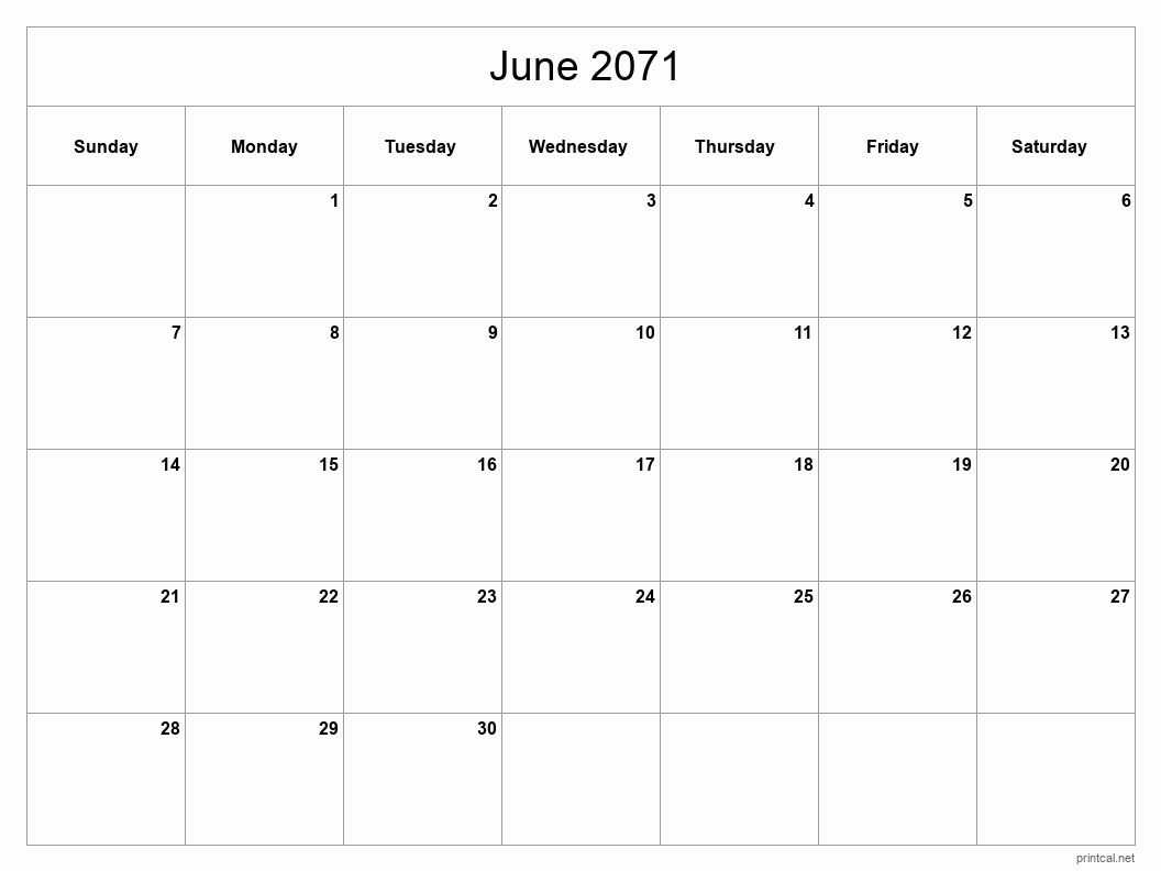 June 2071 Printable Calendar - Classic Blank Sheet