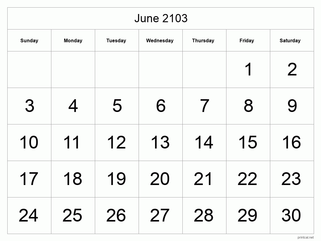 June 2103 Printable Calendar - Big Dates