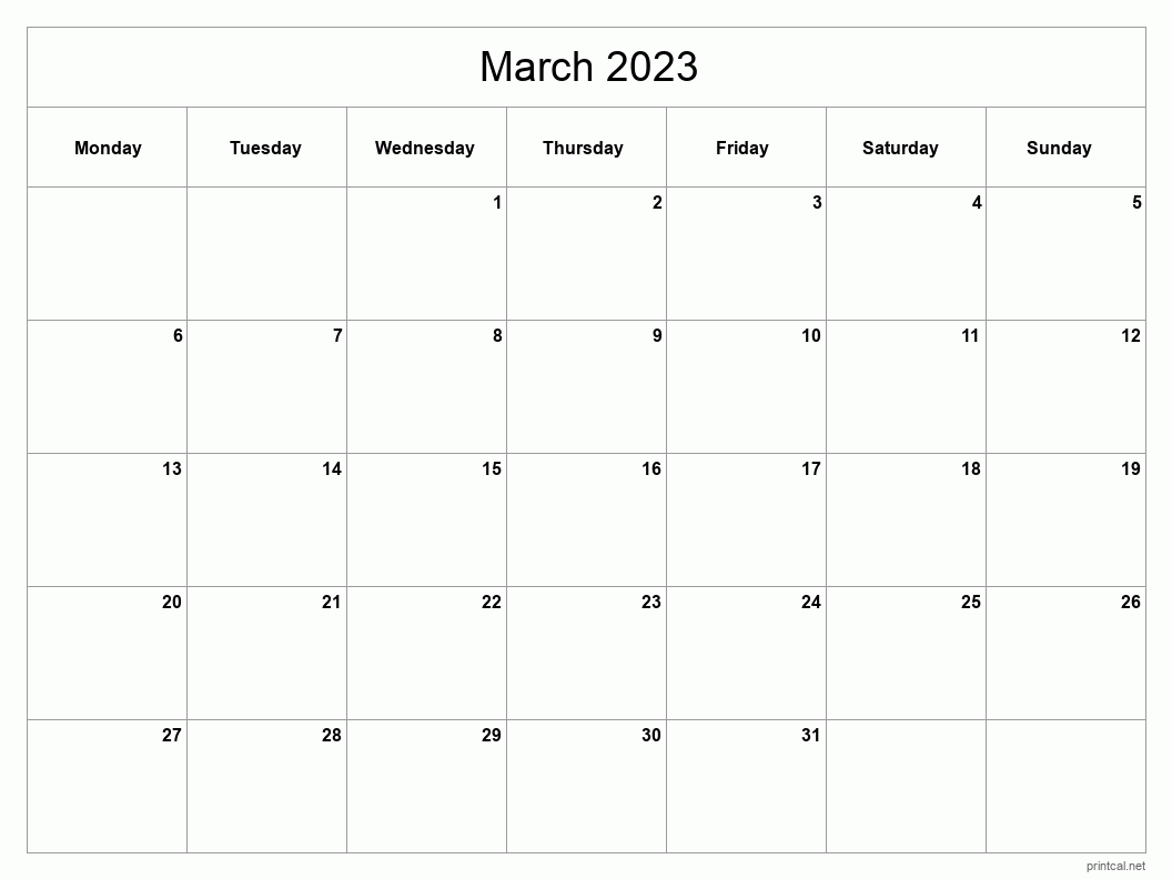 March 2023 Printable Calendar - Classic Blank Sheet