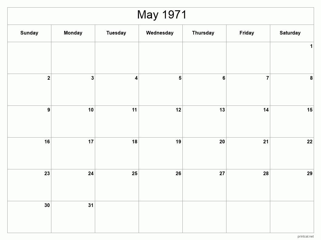 May 1971 Printable Calendar - Classic Blank Sheet