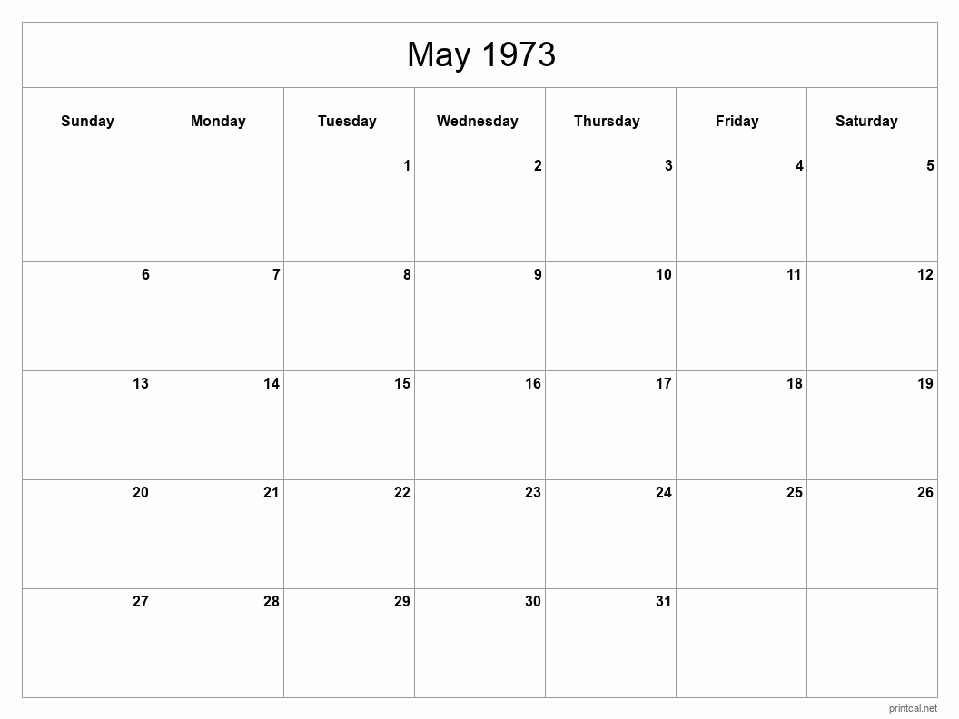 May 1973 Printable Calendar - Classic Blank Sheet