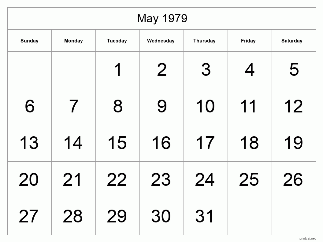 May 1979 Printable Calendar - Big Dates