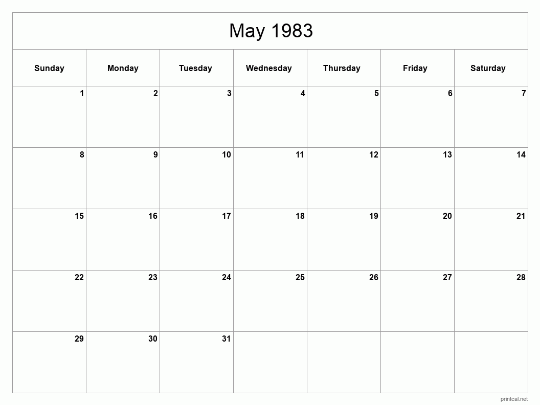 May 1983 Printable Calendar - Classic Blank Sheet