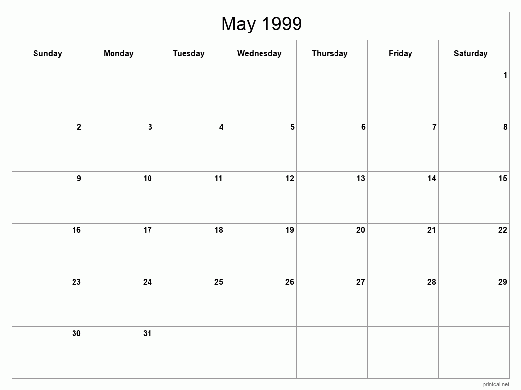 May 1999 Printable Calendar - Classic Blank Sheet