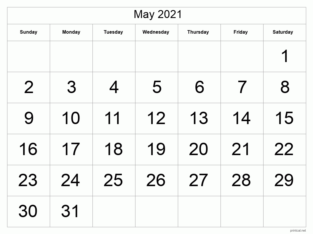 May 2021 Printable Calendar - Big Dates