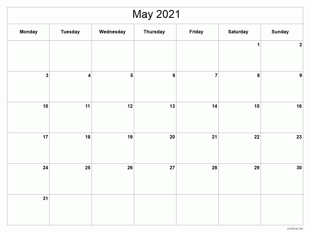 May 2021 Printable Calendar - Classic Blank Sheet