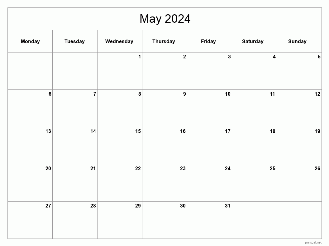 May 2024 Printable Calendar - Classic Blank Sheet