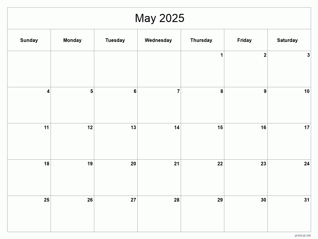 May 2025 Printable Calendar - Classic Blank Sheet